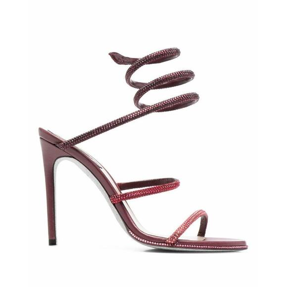 Rene Caovilla Cleo Bordeaux Red Strass Strappy Ankle Wrap Sandal Heel Pump 36.5 - Picture 1 of 12